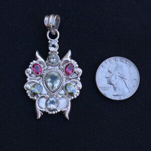 Butterfly Shaped Peridot, Garnet, Topaz, and Quartz Pendant